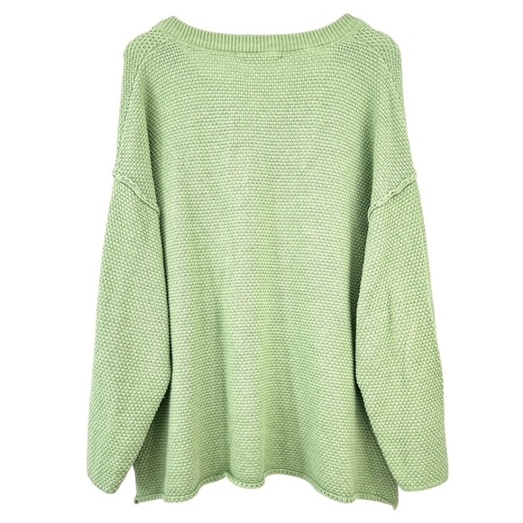 Free People FP Beach Hailee Sweater - Green Waffle Knit Slouchy Henley Top sz M - Picture 4 of 12